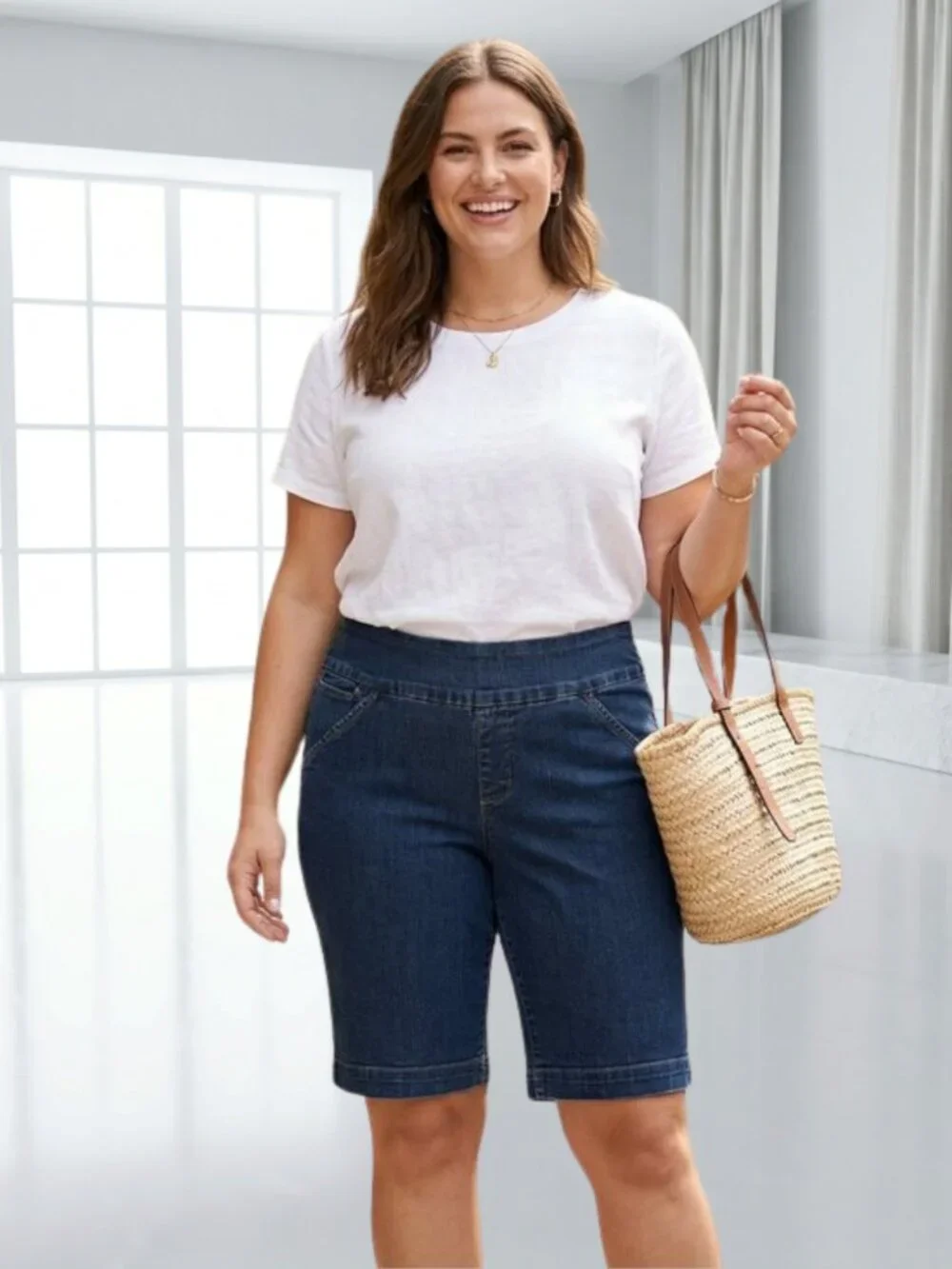 Jag Jeans High Rise Pull-On Denim Bermuda Shorts Coastal Longline Jorts